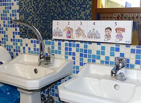 Pictografías en los lavabos del colegio. 